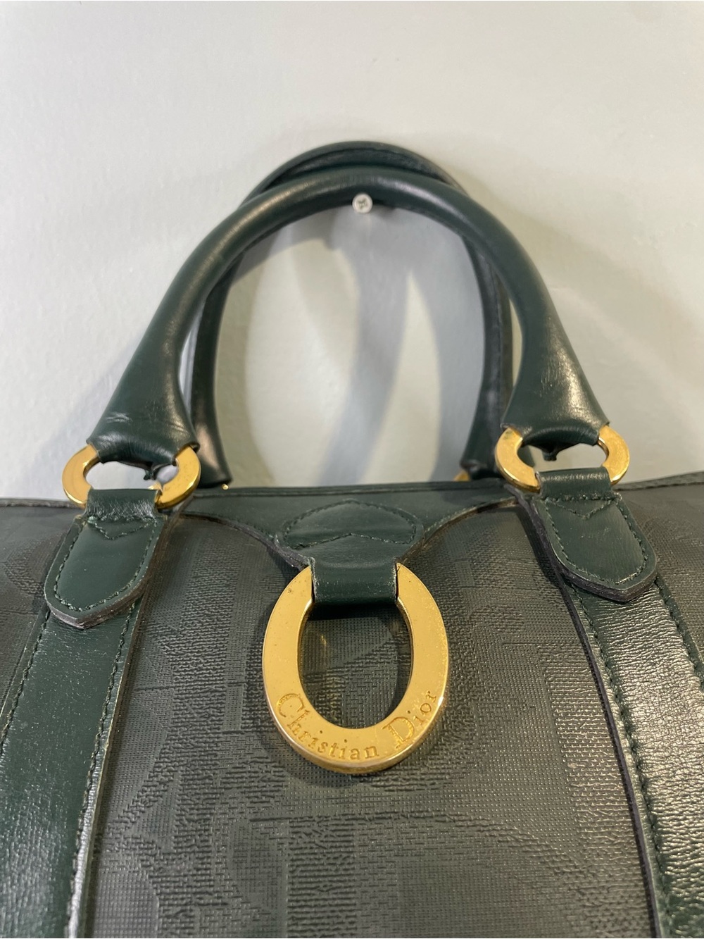 Vintage Christian Dior Hunter Green Oblique Trotter Boston Bag - Picture 5 of 11